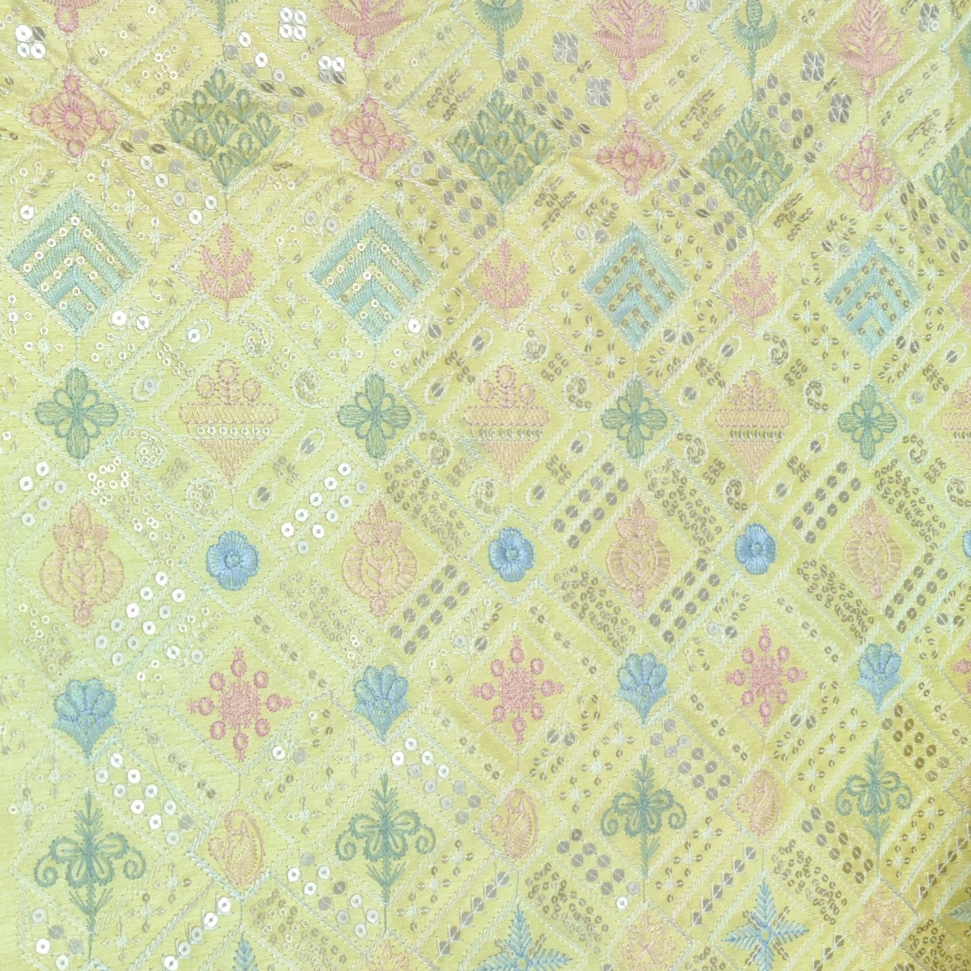 Kurta Fabric ManTire Designer Silk Embroidery Colour Mango Yellow